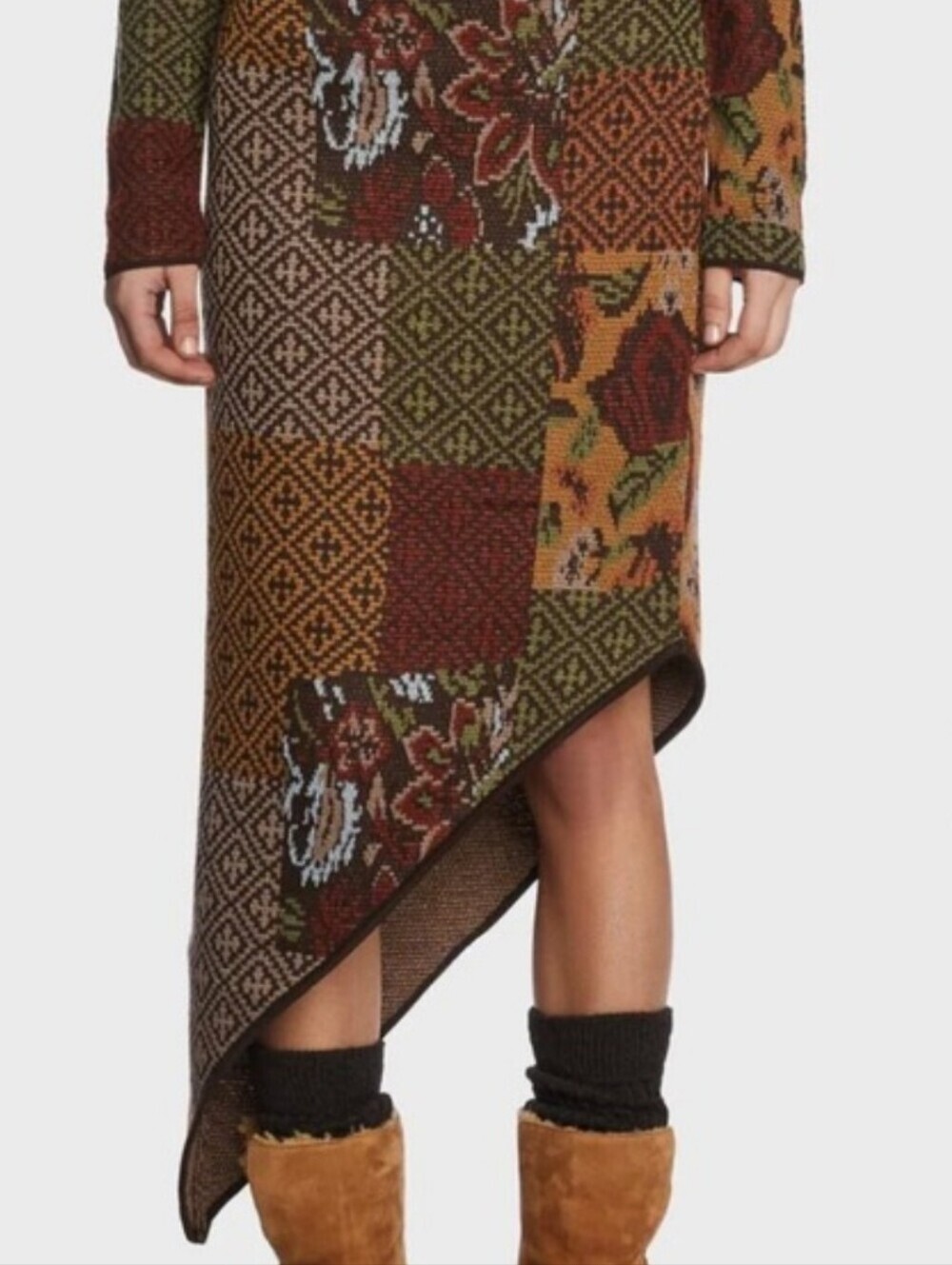 Milk It Brown Knit Bohemian Floaty Asymmetrical Skirt Size 6